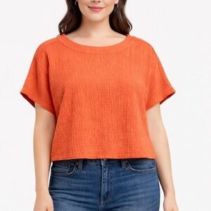 Madewell Double Cotton Gauze Cropped Short Sleeve Peasant Top Size Medium NWT